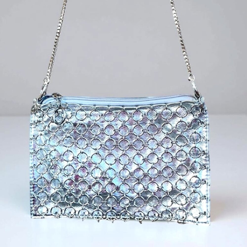 VTG Y2K Chocolate New York Silver Metallic Chain Link Shoulder Bag